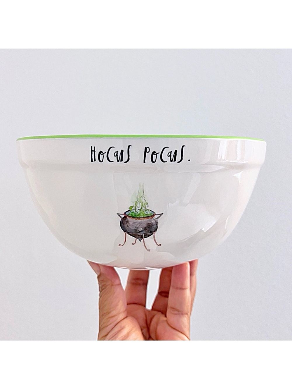 Rae Dunn Hocus Pocus Halloween Treats and Candy Melamine Bowl in White and Green